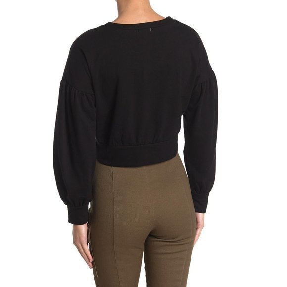 ABOUND Puff Sleeve Crew Neck Cropped Sweatshirt in Black - Picture 2 of 3
